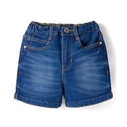 Bonfino Cotton Woven Knee Length Washed Denim Shorts with Pocket Detail - Blue