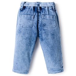 Bonfino Woven Full Length Denim Washed Jeans With Floral Embroidery - Light Blue