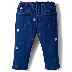 Bonfino Woven Full Length Washed Jeans With Heart Embriodery - Navy Blue