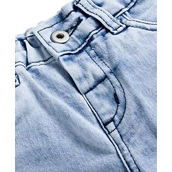 Bonfino Woven Full Length Washed Jeans With Floral Embroidery - Light Blue