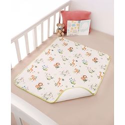 Bonfino Premium Diaper Changing Mat | 100% Organic Cotton | Waterproof Back | Foldable & Machine Washable | African Safari Print - Green & White