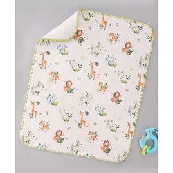Bonfino Premium Diaper Changing Mat | 100% Organic Cotton | Waterproof Back | Foldable & Machine Washable | African Safari Print - Green & White