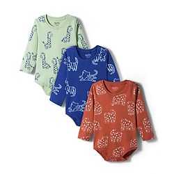 Bonfino 100% Cotton Knit Full Sleeves Animal Printed Onesies Pack Of 3 - Green Rust Red & Navy Blue