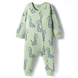 Bonfino 100% Cotton Knit Full Sleeves Front Open Rompers with Animal Print Pack of 3 - Blue Orange & Light Green