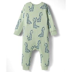 Bonfino 100% Cotton Knit Full Sleeves Front Open Rompers with Animal Print Pack of 3 - Blue Orange & Light Green