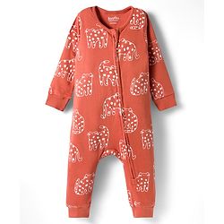 Bonfino 100% Cotton Knit Full Sleeves Front Open Rompers with Animal Print Pack of 3 - Blue Orange & Light Green