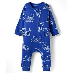 Bonfino 100% Cotton Knit Full Sleeves Front Open Rompers with Animal Print Pack of 3 - Blue Orange & Light Green