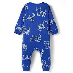Bonfino 100% Cotton Knit Full Sleeves Front Open Rompers with Animal Print Pack of 3 - Blue Orange & Light Green