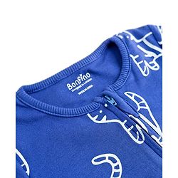 Bonfino 100% Cotton Knit Full Sleeves Front Open Rompers with Animal Print Pack of 3 - Blue Orange & Light Green