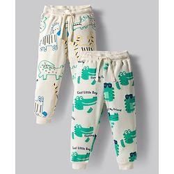 Bonfino 100% Cotton Knit Full Length Jogger With Dino Print Pack Of 2 - White