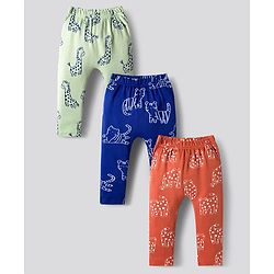 Bonfino 100% Cotton Knit All Over Printed Full Length Diaper Leggings Pack of  3 - Navy Blue Rust Red & Green