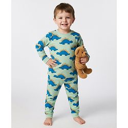 Bonfino 100% Cotton Knit Full Sleeves Co-Ord Night Suit with Dino Print - Mint