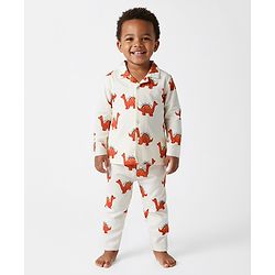 Bonfino 100% Cotton Knit Full Sleeves Co-ords Night Suit With Dino Print - Off White