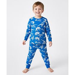 Bonfino 100% Cotton Knit Full Sleeves Co-ord Night Suit With Dino Print - Blue