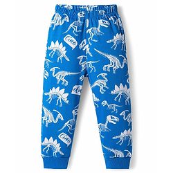 Bonfino 100% Cotton Knit Full Sleeves Co-ord Night Suit With Dino Print - Blue
