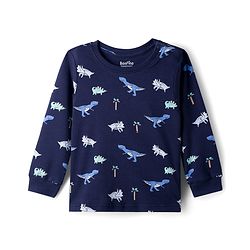 Bonfino 100% Cotton Knit Full Sleeves Co-Ord Night Suit with Dino Print - Navy Blue