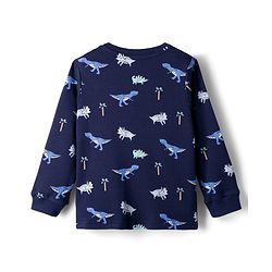 Bonfino 100% Cotton Knit Full Sleeves Co-Ord Night Suit with Dino Print - Navy Blue
