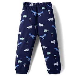 Bonfino 100% Cotton Knit Full Sleeves Co-Ord Night Suit with Dino Print - Navy Blue