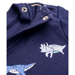 Bonfino 100% Cotton Knit Full Sleeves Co-Ord Night Suit with Dino Print - Navy Blue
