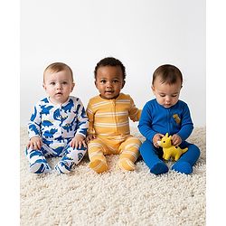 Bonfino Cotton Knit Full Sleeves Sleepsuit With Dino Print Pack Of 3 - Blue White & Yellow