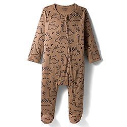 Bonfino 100% Cotton Full Sleeves Footed Sleepsuits With Dino Print Pack Of 2 - Navy Blue & Peach