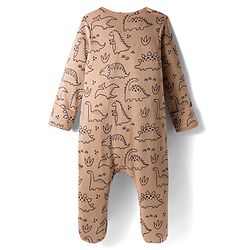 Bonfino 100% Cotton Full Sleeves Footed Sleepsuits With Dino Print Pack Of 2 - Navy Blue & Peach