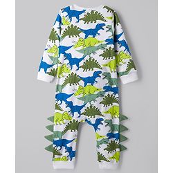 Bonfino 100% Cotton Knit Full Sleeve Romper with Side Zipper & Dino Print - White