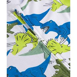 Bonfino 100% Cotton Knit Full Sleeve Romper with Side Zipper & Dino Print - White