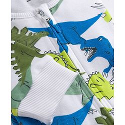 Bonfino 100% Cotton Knit Full Sleeve Romper with Side Zipper & Dino Print - White