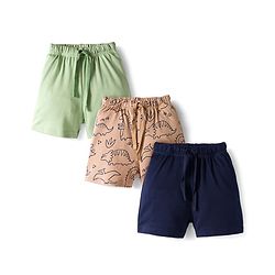 Bonfino 100% Cotton Knit Above Knee Length Shorts with Dino Print Pack of 3 -  Peach Navy Blue & Light Green