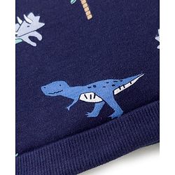 Bonfino 100% Cotton Knit Dino Printed Cap Mittens & Booties Navy Blue - Diameter 11 cm