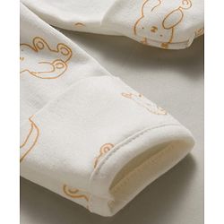 Bonfino 100% Cotton Knit Full Sleeves Footed Sleepsuit & Cap with Teddy Embroidery Patch - White