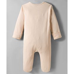 Bonfino 100% Cotton Knit Full Sleeves Footed Sleepsuit & Cap with Teddy Embroidery Applique - Offwhite