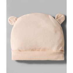Bonfino 100% Cotton Knit Full Sleeves Footed Sleepsuit & Cap with Teddy Embroidery Applique - Offwhite
