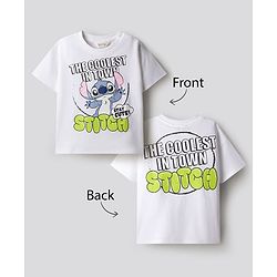 Bonfino Disney Terry Knit Oversize Drop Shoulder Half Sleeves T-Shirt with Front and Back Stitch Graphic - White