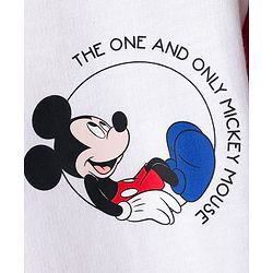 Bonfino Disney Terry Knit Oversize Drop Shoulder Half Sleeves T-Shirt with Front and Back Mickey Mouse Graphics - White