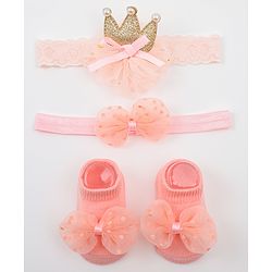 Bonfino Free Size Hair Accessories Combo Set With Bow Applique - Pink