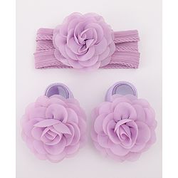 Bonfino Headband With Booties & Floral Applique & Lace Detailing - Purple