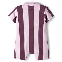 Bonfino 100% Cotton Knit Half Sleeves Striped Polo Romper with Orange Embroidery - Lavender