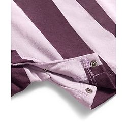 Bonfino 100% Cotton Knit Half Sleeves Striped Polo Romper with Orange Embroidery - Lavender