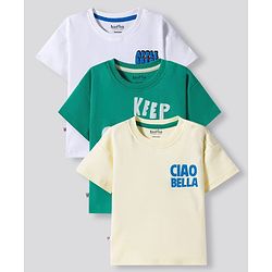 Bonfino 100% Cotton Knit Drop Shoulder Oversized Half Sleeves T-Shirts With Print in Back and Front Pack Of 3 - Green & White