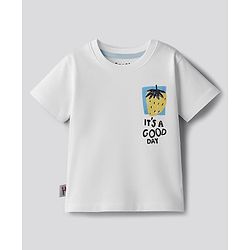Bonfino 100% Cotton Knit Drop Shoulder Oversized Half Sleeves T- Shirt With Its A Good Day Text Print - White