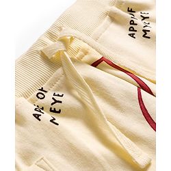 Bonfino 100% Cotton Knit Drop Shoulder Half Sleeves Oversized T-Shirt & Cargo Shorts Co-ord Set With Apple Print - Light Yellow