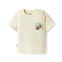 Bonfino 100% Cotton Knit Drop Shoulder Oversized Chest And Back Printed Half Sleeve T-Shirt & Shorts Set - Light Yellow & White