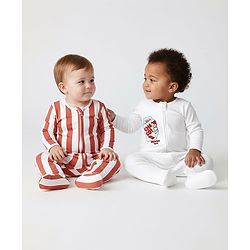 Bonfino 100% Cotton Knit Full Sleeves Sleepsuit With Stripes & Applique Pack Of 2 - White & Brown