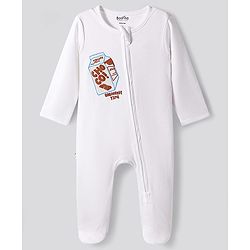 Bonfino 100% Cotton Knit Full Sleeves Sleepsuit With Stripes & Applique Pack Of 2 - White & Brown