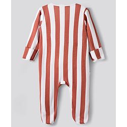Bonfino 100% Cotton Knit Full Sleeves Sleepsuit With Stripes & Applique Pack Of 2 - White & Brown
