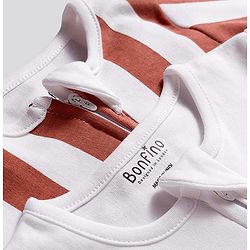 Bonfino 100% Cotton Knit Full Sleeves Sleepsuit With Stripes & Applique Pack Of 2 - White & Brown