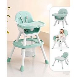 Bonfino Bliss Pro 6-in 1 High Chair with Storage Basket-Green| Convert to Study Table & Chair, Small Dinning Chair, Toddler Chair, Booster Chair, Gaming Table|Adjustable Height| Removable Feeding Tray