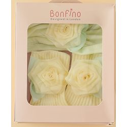 Bonfino  Turban Band & Socks Combo Set with Floral Applique - Light Yellow